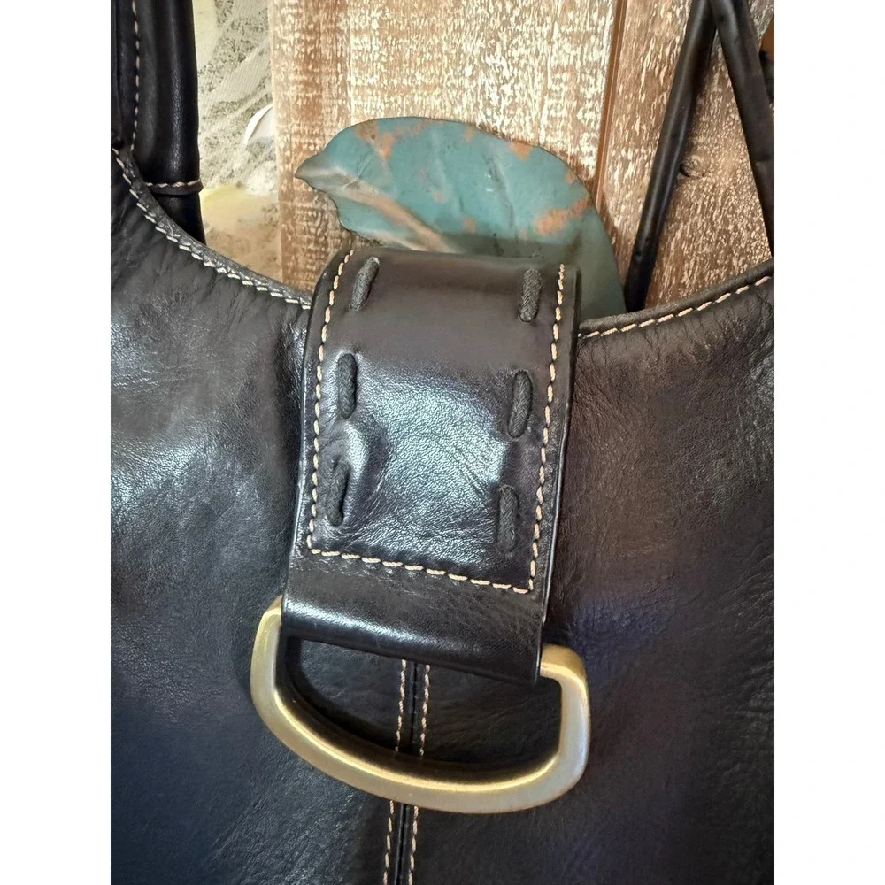 Bass Cedarbuck (GH Bass) Black Leather Shoulder Tote Handbag Double Strap Purse